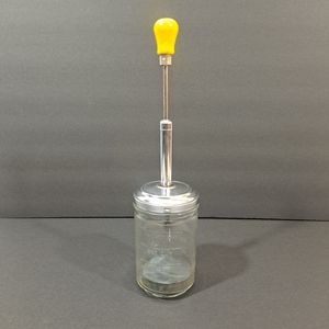 Vintage Hazel Atlas Glass Food Nut Chopper Yellow Handle Plastic Disk Glows